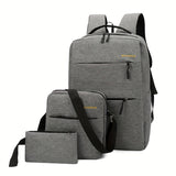 Three-Piece Brain Bag Backpack - Rapid USB Charging, Spacious Storage - Ideal for Business Professionals, Men, Students, and Travelers, Made from Durable Canvas Material