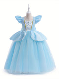 Glittering Eden Girls Princess Dress - Sparkling Tulle with Luxurious Satin Waist - Dreamy Puff Sleeves for Birthday, Pageant & Dance Events - Glamorous Ball Gown