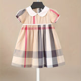 Girls Charming Plaid Dress - Crafted from Soft and Breathable Pure Cotton, Short Sleeves, Classic Lapel Design - Perfect for Warm Weather and Summer Outings