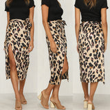 LUTAOTIE Cross-Border   Leopard Print Women's European and American Sexy Wild Leopard High Waist Slit Skirt Split Skirt