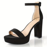 Women's Block Heel Sandals - Solid Color, Platform, Open-Toe, Ankle Strap, High Heel, Party Shoes for Going Out, All-Match, Stylish and Chic Footwear