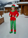 5pcs Boy's Christmas Elf Costume Set - Color Blocking Top, Pants, Hat, Belt, Shoes for Birthday, Halloween, Carnival Party, Playing, Performance