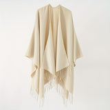 Solid Color Tassel Cardigan Poncho Simple Imitation Cashmere Open Front Large Shawl Women's Autumn Winter Outside Warm Coldproof Shawl Cape