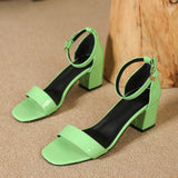 Stylish Chunky Heel Sandals - Women's Shoes - Solid Color Ankle Buckle Strap Casual Summer Shoes with Versatile Design for Daily Wear