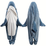 Cozy Shark Hoodie Blanket - Soft Flannel Wearable Sleeping Bag, Machine Washable, Contemporary Style