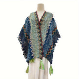 Boho Chic Knitted Shawl - Warm, Windproof, Elastic with Unique Striped Design for Casual Elegance & Adventure