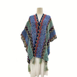 Boho Chic Knitted Shawl - Warm, Windproof, Elastic with Unique Striped Design for Casual Elegance & Adventure