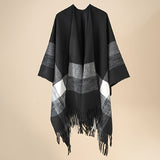 Ladies Stylish Cardigan Poncho Large Stripes Open Front Outerwear Shawl Autumn Winter Travel Windproof Warm Blanket Cloak Shawl