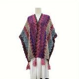 Boho Chic Knitted Shawl - Warm, Windproof, Elastic with Unique Striped Design for Casual Elegance & Adventure