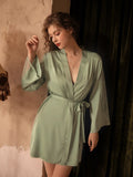 LANFUBEISI 3 Piece Lingerie Set with Robe Satin Pajamas Dress Cardigan Long Sleeve Top Sexy Sleepwear Bath Female Adult Nightwear Nightgown