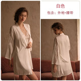 LANFUBEISI 3 Piece Lingerie Set with Robe Satin Pajamas Dress Cardigan Long Sleeve Top Sexy Sleepwear Bath Female Adult Nightwear Nightgown