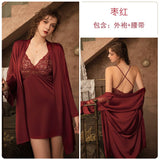 LANFUBEISI 3 Piece Lingerie Set with Robe Satin Pajamas Dress Cardigan Long Sleeve Top Sexy Sleepwear Bath Female Adult Nightwear Nightgown