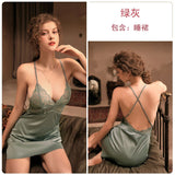 LANFUBEISI 3 Piece Lingerie Set with Robe Satin Pajamas Dress Cardigan Long Sleeve Top Sexy Sleepwear Bath Female Adult Nightwear Nightgown