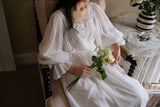 Hanxiuju Delicate Vintage Embroidery Cotton Women's Long Nightgowns Luxury Sleepwear Elegant Loose Nighty Spring Autumn Dress