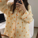 LANFUBEISI Cotton Home Suits Korean Sleepwear Orange Print Pajamas for Women Summer Pyjamas Girls Pijama Short and Long Sleeve Pjs