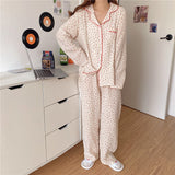 LANFUBEISI Cotton Suits with Shorts Girl Korean Women's Pajamas Kawaii Pyjama Cherry Print Pijama Short Sleeve Sleepwear Nightie Pjs