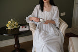 Hanxiuju Delicate Vintage Embroidery Cotton Women's Long Nightgowns Luxury Sleepwear Elegant Loose Nighty Spring Autumn Dress