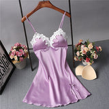 LANFUBEISI Brand New Chinese Women Robe Satin Nightgown Sexy Nightshirt Sleepwear Lace Bath Gown Summer Casual Home Night Dress Nighty