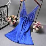 LANFUBEISI Brand New Chinese Women Robe Satin Nightgown Sexy Nightshirt Sleepwear Lace Bath Gown Summer Casual Home Night Dress Nighty