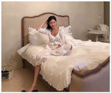 LANFUBEISI  New Women's Lolita Dress White Lace Square Neck Princess Sleepshirts Vintage Ladies Nightgowns Nightdress Cute Lounge Sleepwear