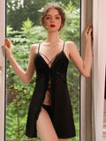 LANFUBEISI Intimate Lingerie Dress Women Nightgowns Spaghetti Strap V Neck Backless Lace Up Black Nightdress Nightwear Sleepwear Room Wear