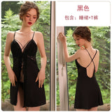 LANFUBEISI Intimate Lingerie Dress Women Nightgowns Spaghetti Strap V Neck Backless Lace Up Black Nightdress Nightwear Sleepwear Room Wear