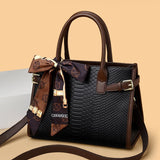 LUTAOTIE  New Commuter Elegant Women Bag Bag Embossed Leather Snakeskin Pattern Contrast Color Briefcase Female Send Silk Scarf Mother Bag