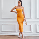 2024 Spring and Summer New European and American Style Ins Sexy Tube Top Hip Skirt Solid Color Dress Beach Dress Dress Dress