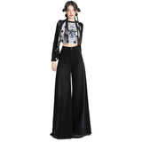 LUTAOTIE  Street Style Washed-out Vintage Asian Culture Black Gray Wide Leg Denim Women's Sweeping Pants Elephant Leg Loose Trousers Raw Edge Foot Edge