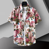 LUTAOTIE Summer Short Sleeve Shirt Men's Slim-Fit Contrast Colors Printed Outer Tops Hip Hop Cool Trendy Casual Cotton Shirt