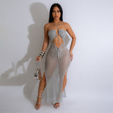 Cross-Border  EBay Women's Clothing Sexy See-through Sleeveless Knitted Dress Women's Nightclub Evening Dress