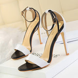 LUTAOTIE 267-3 European and American Fashion Sexy Nightclub Stiletto Heel Hollow-out Spliced Ankle-Strap Open Toe Hollow Women's Sandals