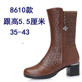 35-43 Yonghe Mid-Calf Mesh Boots Women's New Sandal Boots Chunky Heel Breathable Mid Boots Mid Heel plus Size Women's Shoes