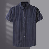 LUTAOTIE New Cross-Border Summer plus Size Men's Business Leisure Striped Fashion Loose Short Sleeve Shirt Fat Brother plus-Sized plus-Sized