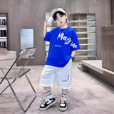 LUTAOTIE Boys Summer Suit  New Children's Summer Middle and Big Children Boys' Korean Thin Sports Summer Two-Piece Set