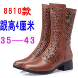 35-43 Yonghe Mid-Calf Mesh Boots Women's New Sandal Boots Chunky Heel Breathable Mid Boots Mid Heel plus Size Women's Shoes