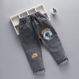 LUTAOTIE Spring and Autumn New Men's Children Denim Trousers Kart Pattern Printing Children's Denim Trousers Denim Trousers Crawler