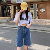 LUTAOTIE  High Waist A- line Casual Denim Shorts Women's Summer Thin Pirate Shorts plus Size Plump Girls Loose Straight Wide Leg Shorts