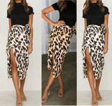 LUTAOTIE Cross-Border   Leopard Print Women's European and American Sexy Wild Leopard High Waist Slit Skirt Split Skirt