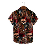 LUTAOTIE Cross-Entry E-Commerce Foreign Trade Hot Sale in  Popular Skull Pattern Printing Hawaii Beach Vacation Short Men's Shirt