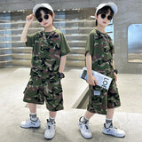 LUTAOTIE Boy Summer Clothing Western Style Camouflage Trousers Suit  New Boy Summer Short Sleeve Shorts Handsome Fashionable Military Training