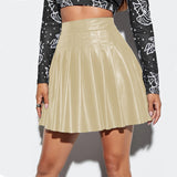 LUTAOTIE EBay  Hot Pu Pleated Skirt Summer Sexy Short Skirt Elegant High Waist Leather Skirt European and American Style Cross-Border