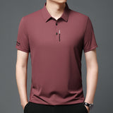 LUTAOTIE Summer New Ice Silk Printed Short-Sleeved Men's Polo Shirt Solid Color Business Casual All-Match Men's T-shirt