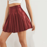 LUTAOTIE EBay  Hot Pu Pleated Skirt Summer Sexy Short Skirt Elegant High Waist Leather Skirt European and American Style Cross-Border