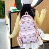 New Large Capacity Cute Printed Bear School Bag High School Primary School Student Bag Plaid Campus Lightweight Backpack Wholesale