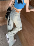 Light-Colored Jeans Women's Summer 2024 New Retro High Waist Slimming and Straight Mop Pants Loose-Fitting Wide-Leg Trousers Fashion