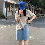 LUTAOTIE  High Waist A- line Casual Denim Shorts Women's Summer Thin Pirate Shorts plus Size Plump Girls Loose Straight Wide Leg Shorts