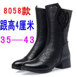 35-43 Yonghe Mid-Calf Mesh Boots Women's New Sandal Boots Chunky Heel Breathable Mid Boots Mid Heel plus Size Women's Shoes