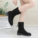 Foreign Trade plus Size 35-43 Martin Boots for Women  Winter New All-Matching Low Heel S Zip Middle Tube Boots Stretch Boots