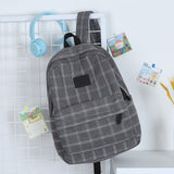 Backpack Women's  New Large Capacity Canvas Backpack College Student Junior High School Student Simple Cute Book Plaid Schoolbag